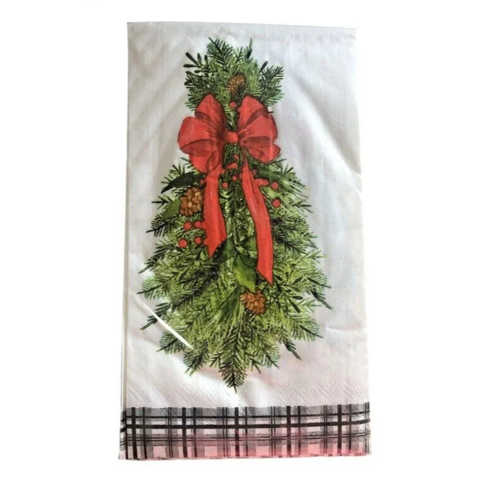 Christmas Paper Napkins 40 ct Buffet Towels Buffalo Plaid Greenery Decoupage
